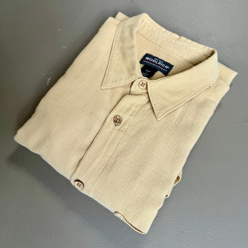 Woolrich Beige Textured Button Up Camp Shirt Mens Large Gorpcore Outdoor